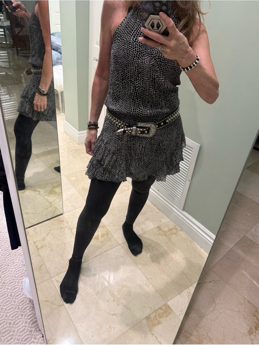 Ramy Brook Black & White Halter Mini Dress